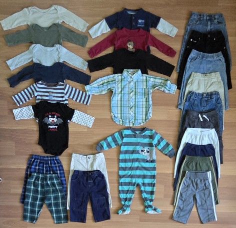 25-Piece, 12 Months Boys, Winter Clothing Bundle: Jeans, Pants, Shirts, Bodysuits, & Sleeper