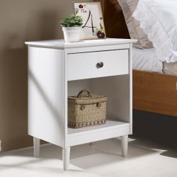Walker Edison Modern 1 Drawer Nightstand in White Finish