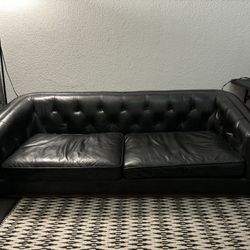 Vintage Black Leather Couch 