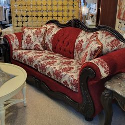 Red Grey Victorian Sofa New