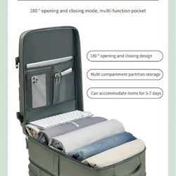 New High Quality Green Expandable travel Backpack As Carry On With Multiple Compartments And Features
