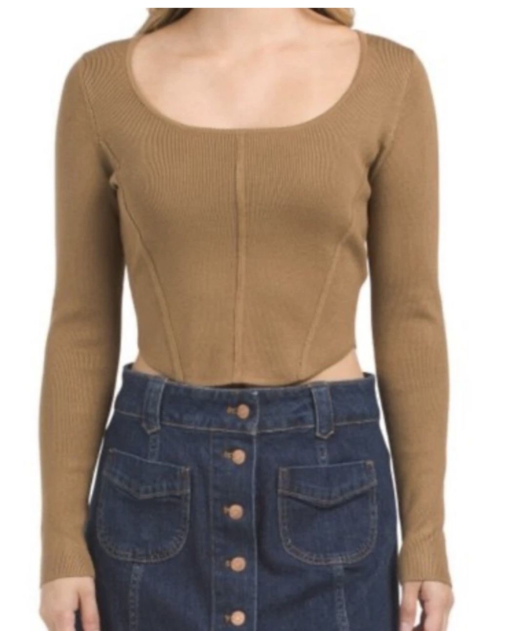 House of Harlow 1960 Brown Long Sleeve Crop Knit Corset Top Size MEDIUM