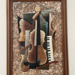 Framed Painting of Diferent Instrument’s 