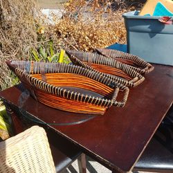 Three Rattan Bamboo Decor Boat Baskets
