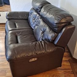 Brown Leather Reclining Loveseat Sofa