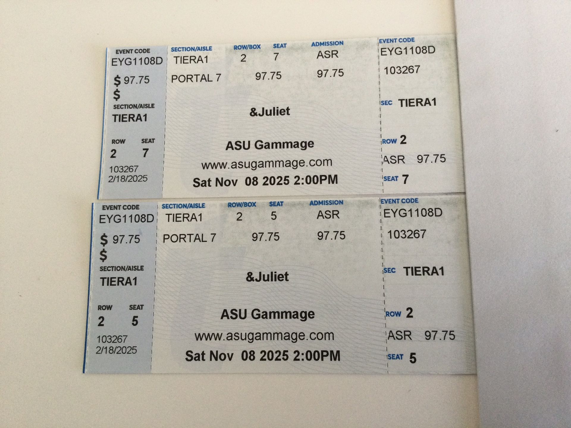 Gammage Broadway show &Juliet