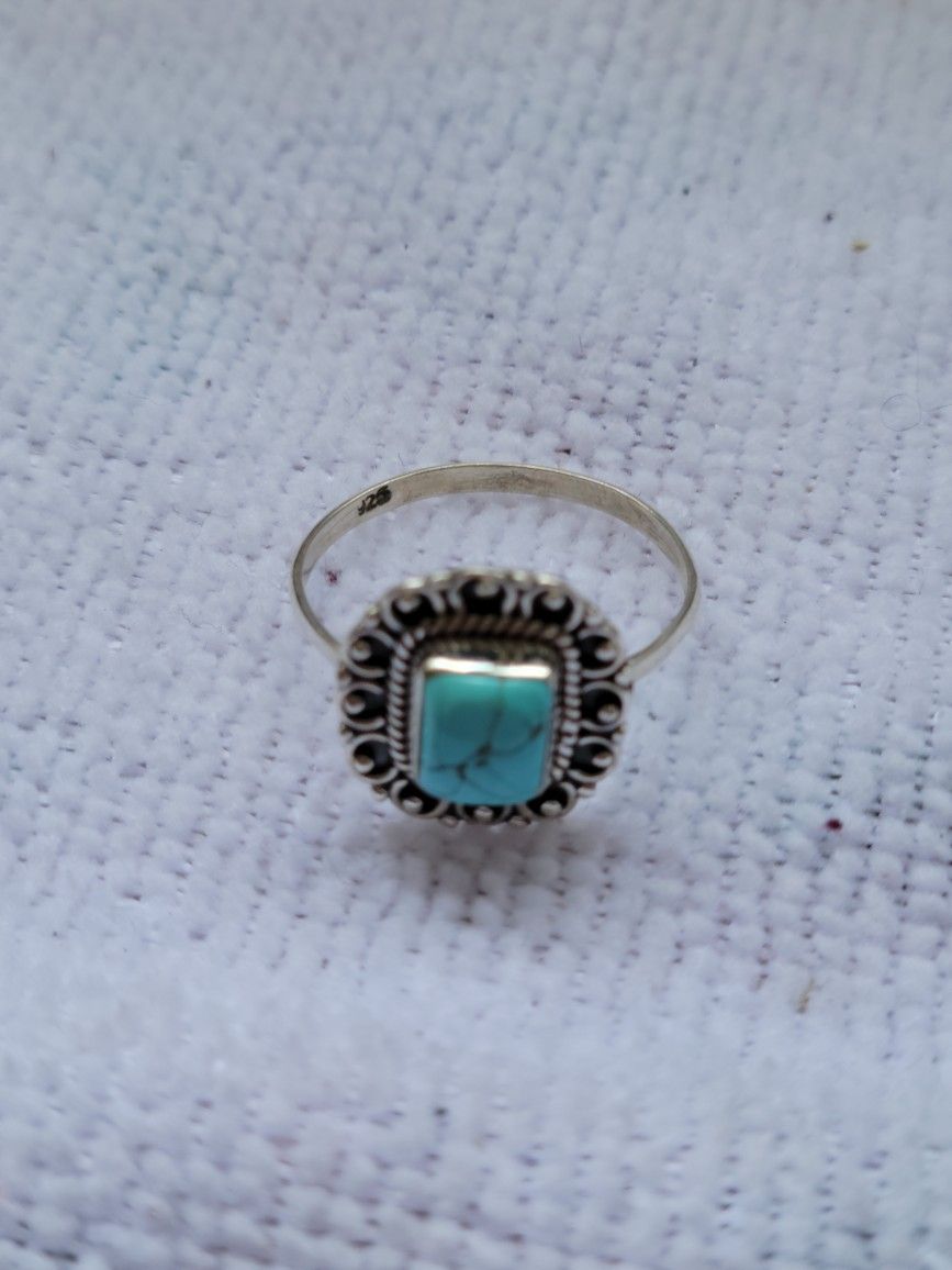 Sterling And Turquoise Ring Sz9