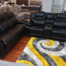*New Year's Sale Event!!!*---Best Selling Santiago Black Leather Reclining Sofa/Loveseat Sets---Now $1199!!!---Delivery/$10 Down Financing🤭