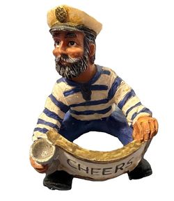 Nautical Mariner 3” Sea Sailor Wine Bottle Holder Poly resin Cheers Sailor Suit