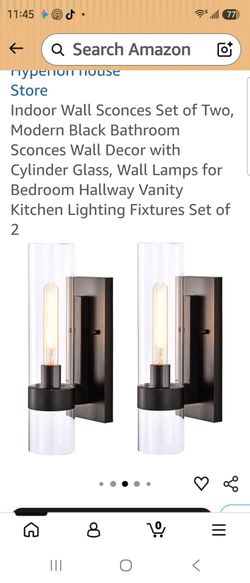 Indoor Wall Sconces Set of Two, Modern Black Bathroom Sconces Wall Decor with Cylinder Glass, Wall Lamps for Bedroom Hallway Vanity Kitchen Lighting F