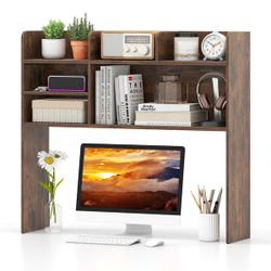 Tangkula Desktop Bookshelf Hutch with 4 Shelves - Burlywood