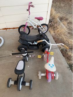 Kids' Ride-On Toy Bundle: Huffy Bicycle, UU-Sport Tricycle, and Power Wheels ATV