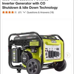 Ryobi 6500-Watt Gasoline Powered Inverter Generator with CO Shutdown & Idle Down Technology