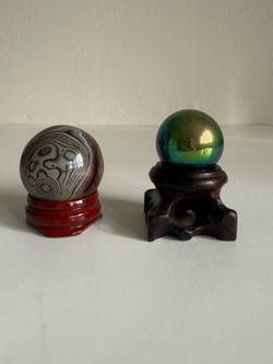 2 Decorative Crystal Stone Spheres Botswana Agate Aura Rainbow Sphere Lot
