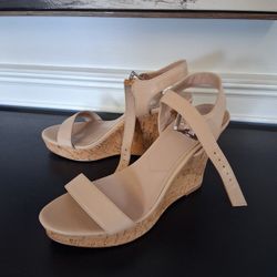 Charles David Nude Lambert Cork Heels Women's Platform Heels Size 8