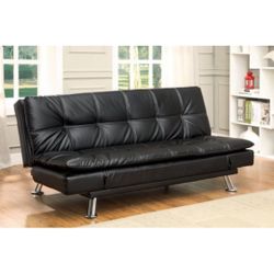 Black Leatherette Futon Sofa 