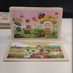 Set Of Wooden Puzzles.   New.   9"X6"
