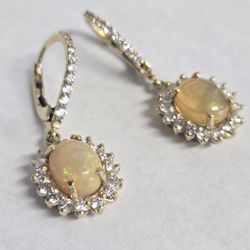 14kt Gold CZ Stone Lab Created Opal Earrings 