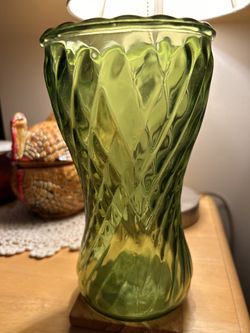 Vintage Green Glass Diamond Paneled Pattern Vase 8 Inches TallVintage