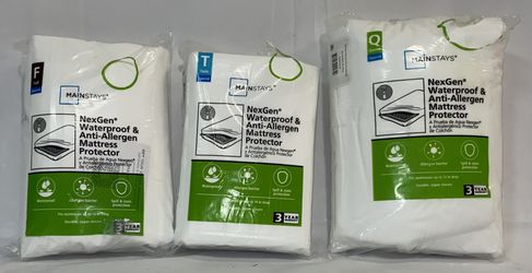 Mainstays NexGen Waterproof Anti-Allergen Zippered Mattress Protector, Pack of Twin, Full, and Queen