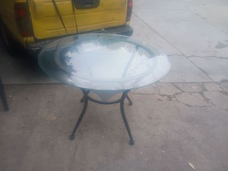 Table glass 42 inch beveled quarter inch $80. Have other sizes n shapes,   Table base $30.