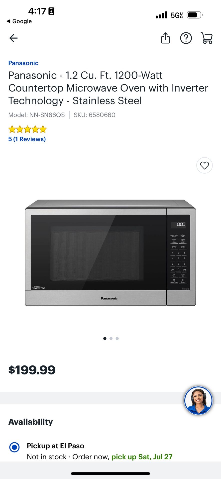 Panasonic High Power Stainless Steel Microwave