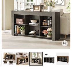 Wood Sofa Table, Rustic Console Table Entryway Table With 6 Storage Cubes 