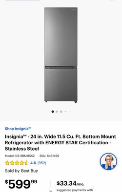 Insignia 24" 11.5 Cu. Ft. Bottom Mount Refrigerator – Stainless Steel