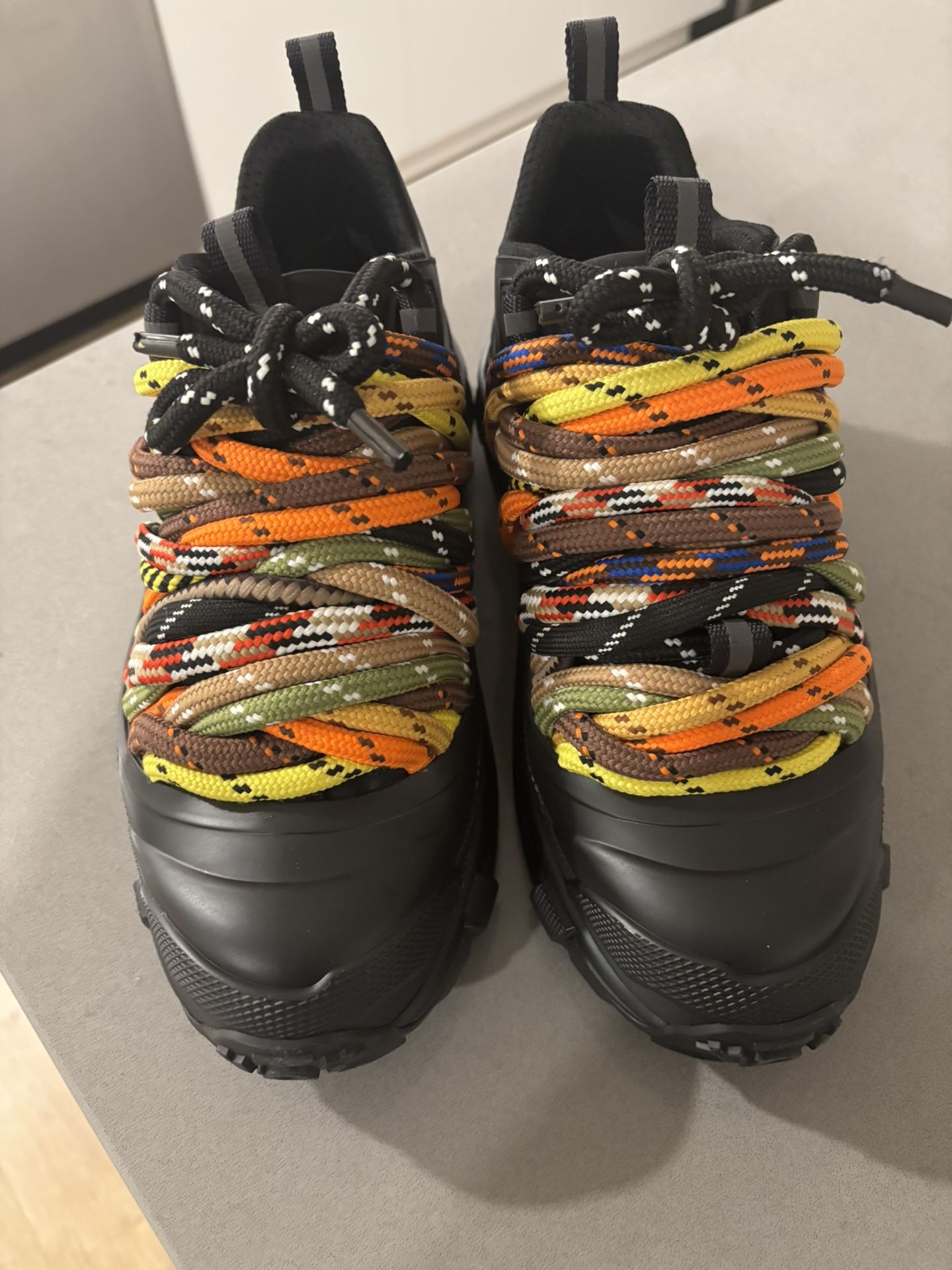 Burberry Cord Detail Leather and Nylon Arthur Sneakers New Multicolor