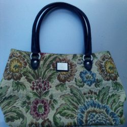 LIZ CLAIBORNE - PURSE Women's Bag Travel Flower Flowers Print Design Leather Straps Like New