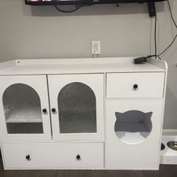 cat hidden litter box enclosure dresser with cat bed and bowls