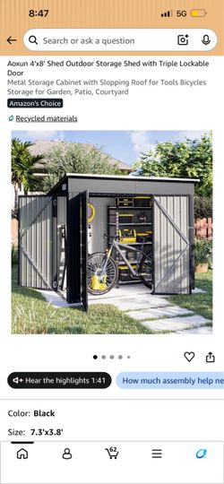 Aoxun Metal Outdoor Storage Shed – 7.3’ x 3.8’ – $100