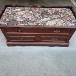 Vintage Mid Century Cedar Storage Chest with Upholstered Bench Top