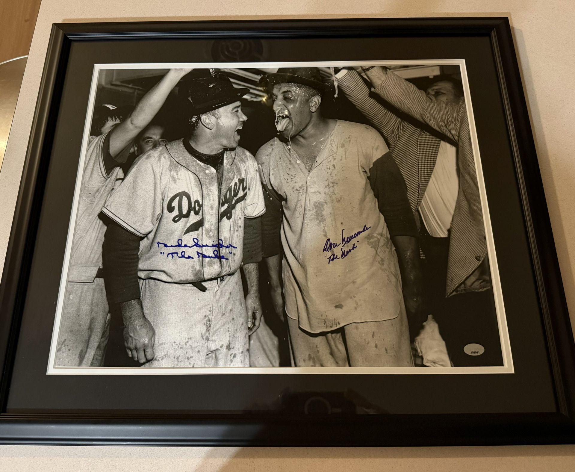 Duke Snider and Don Newcombe Signed Brooklyn Dodgers Framed 16x20 Photo w- Inscription