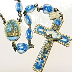 ✝️✝️✝️ VINTAGE - ANTIQUE Lourdes Rosary Lucite Blue Bubble Beads, Legatura Alpacca, Italy,1958✝️✝️✝️