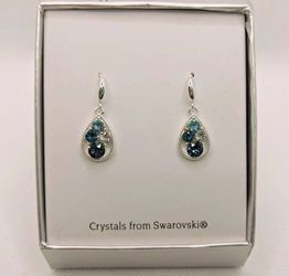 Women's Dangle Earrings Stainless Steel Silver Earring Blue Swarovski Crystals Pendant Jewelry