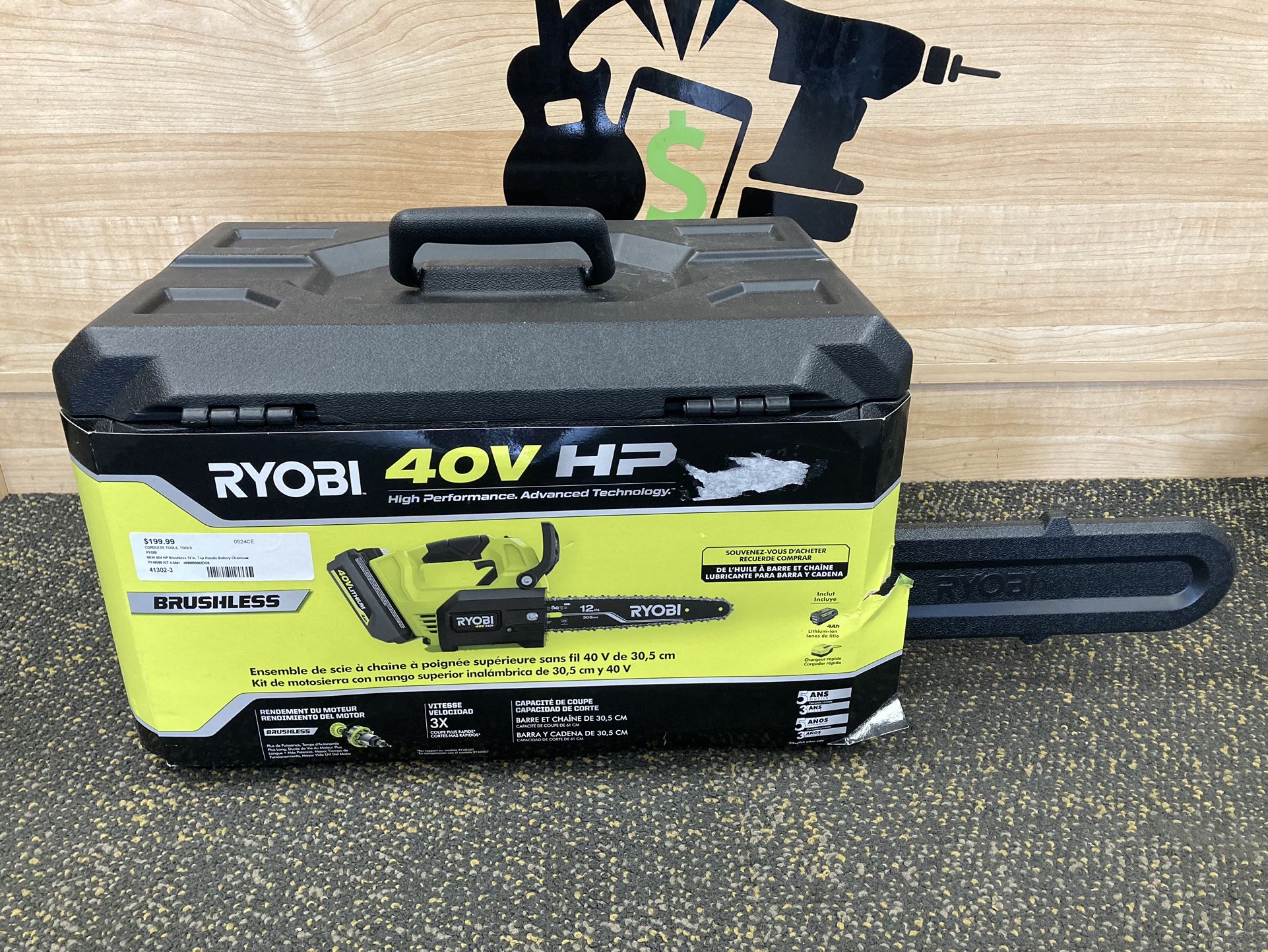 RYOBI 40V HP Brushless 12 in. Top Handle Battery Chainsaw with 4.0 Battery