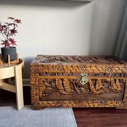 Antique Hand carved  Camphor Wood Trunk