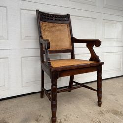 Vtg Antique Renaissance Revival Style Cane Library Armchair •FREE DELIVERY•