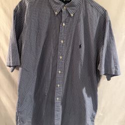 Mens size 16 1/2 Polo Ralph Lauren blue & white plaid short sleeve button down shirt p/u Jamison, Pa