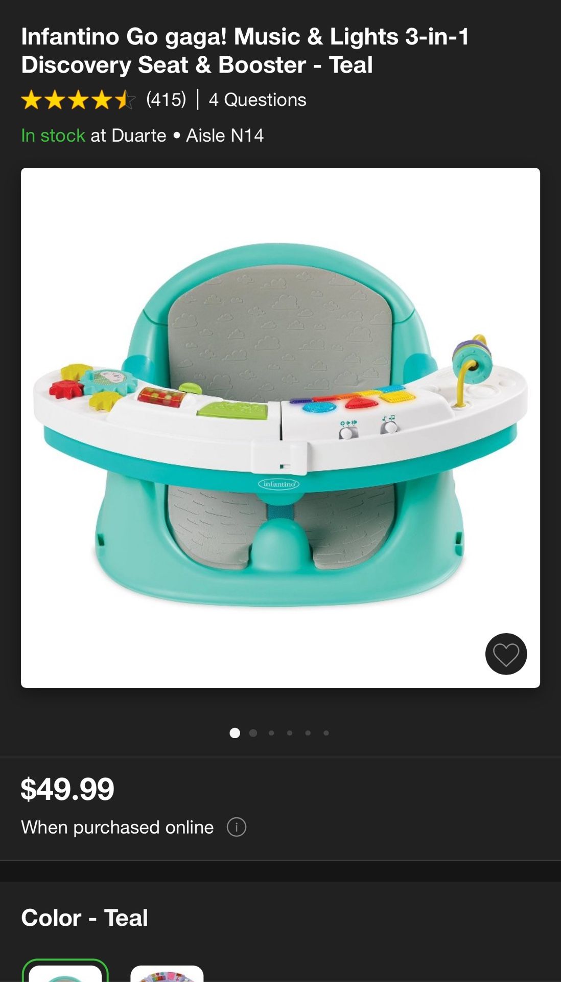 Infantino Go Gaga! Music & Lights 3-in-1 Discovery Seat & Booster - Teal 