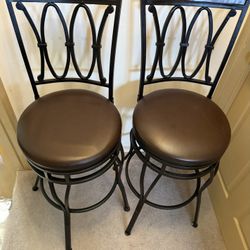 Pair of Swivel Bar Stools – Metal Frame with Padded Seats 