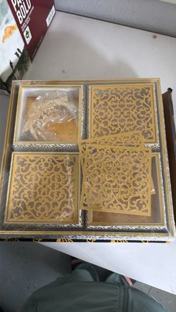 Gold Filigree Coaster Set with Tray