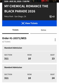 2 tickets for MCR in San Diego