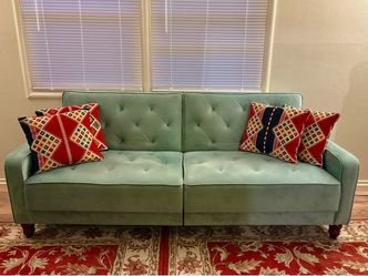 Tufted Velvet Futon: Adjustable Couch Sofa Sleeper