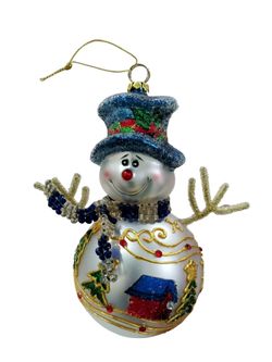 Glass Beaded Jeweled Snowman Christmas Ornament 