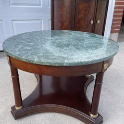 Gorgeous Green Marble Top Coffee Table With Gold Accents.