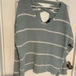 Moral Fiber Sage and White V-Neck Sweater