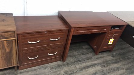 Height adjustable desk with lateral filing cabinet