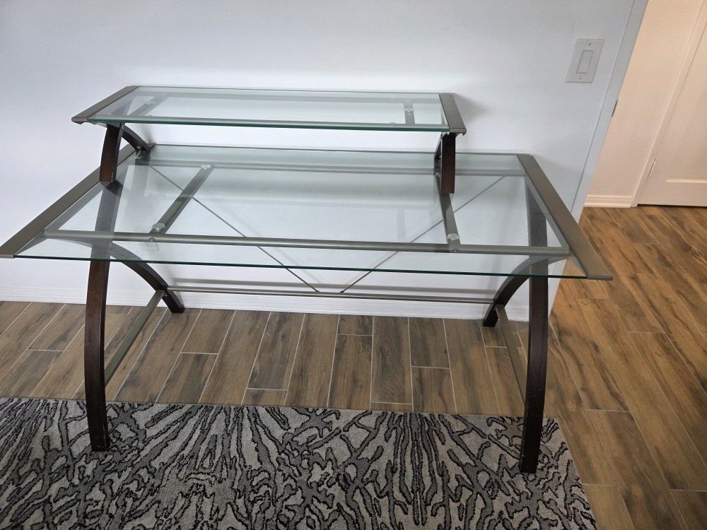 Glass/ Wood 2 Level Desk, Craft Table - Excellent Condition